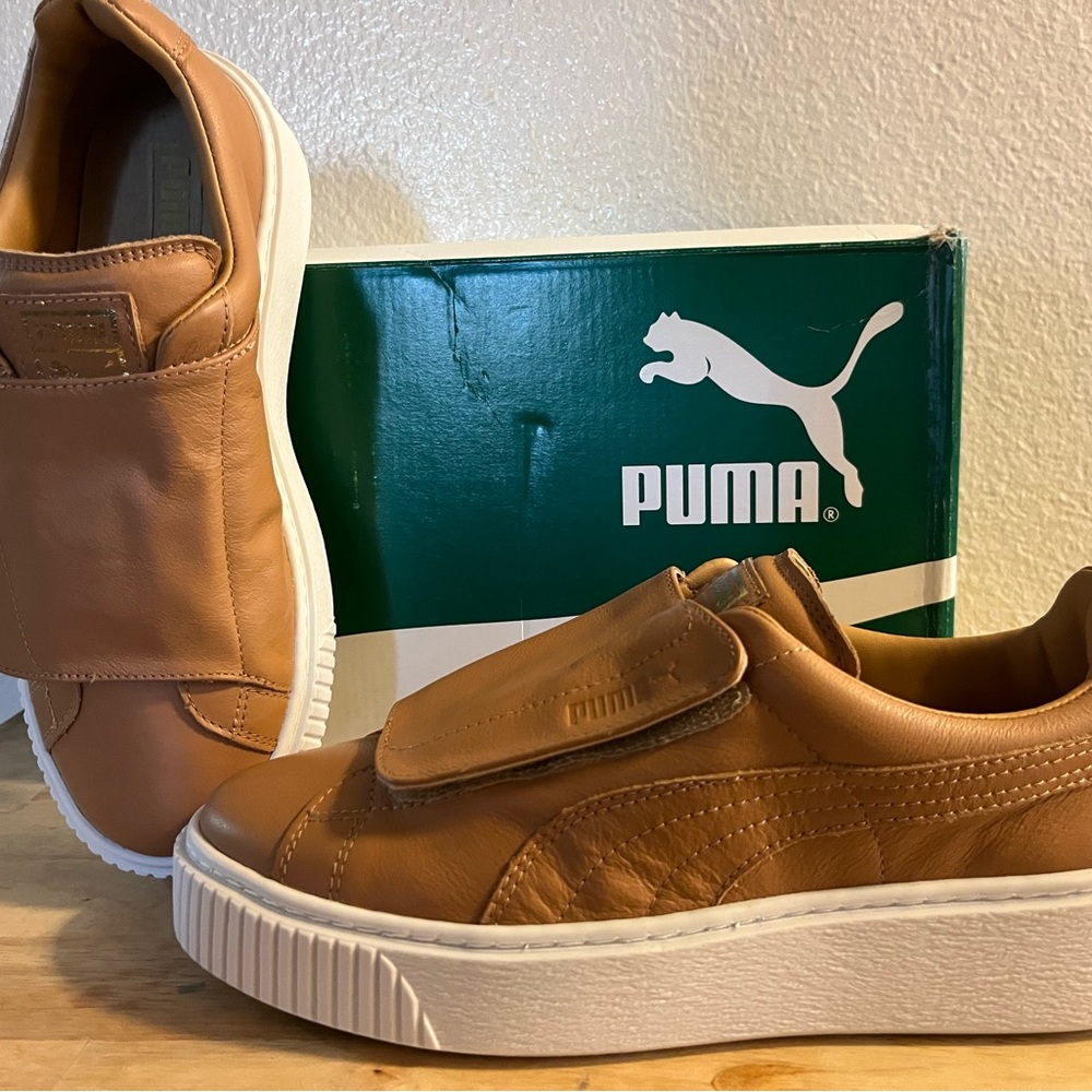 Rare PUMA Tan Leather Slip-On Sneakers NWB